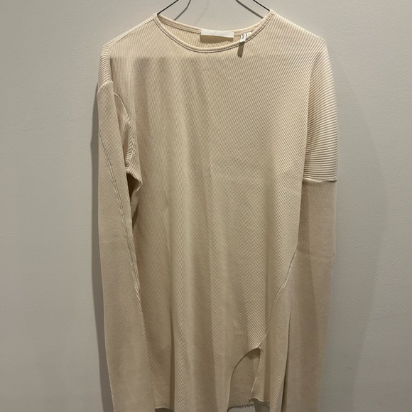 Helmut Lang Tops - Helmut Lang Cream Asymmetrical Long Sleeve Ribbed Tunic - Size Large